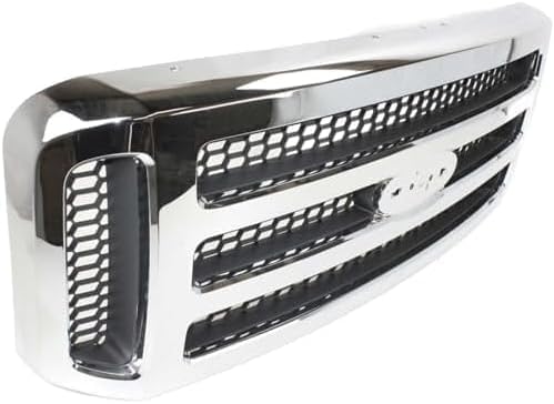 Front Grille Chrome Shell & Painted Gray Insert Direct Replacement Compatible With 2005 Ford Excursion / 2005-2007 F-Series Super Duty FO1200456 5C3Z8200BAA