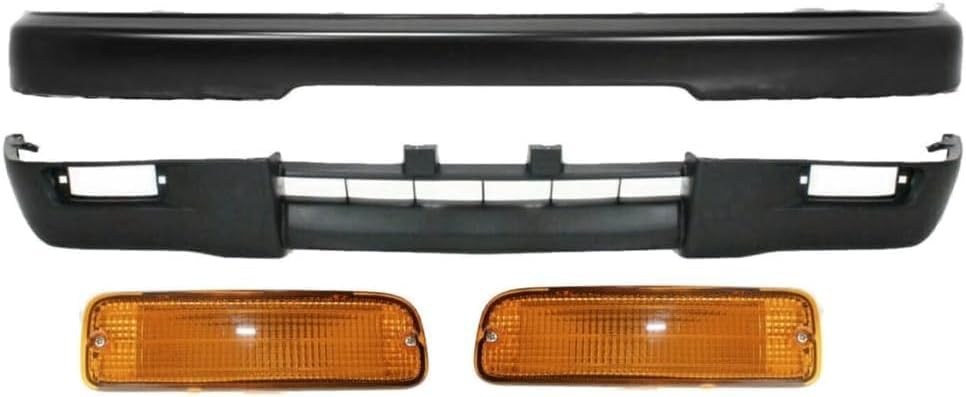 Front Bumper Primed Steel + Lower Valance Textured + Signal Lights Left Driver & Right Passenger Side Direct Replacement Compatible With Toyota Tacoma 1995-1997 TO1002155 TO1095175