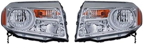Front Bumper Primed + Grille Assembly + Lower Valance + Headlight + Fog Lamp With Bezels Left Driver And Right Passenger Side Direct Replacement Compatible With 2012-2015 Honda Pilot