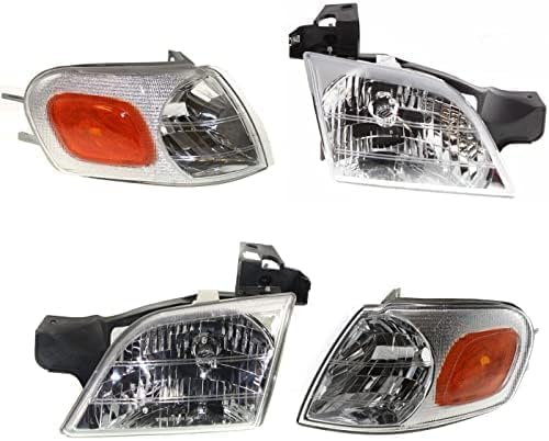 Front Headlight Assembly + Corner Lamp Lens And Housing Right Passenger & Left Driver Side Direct Replacement Compatible With 1997-2005 Chevrolet Venture GM2502175 GM2503175