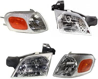 Front Headlight Assembly + Corner Lamp Lens And Housing Right Passenger & Left Driver Side Direct Replacement Compatible With 1997-2005 Chevrolet Venture GM2502175 GM2503175
