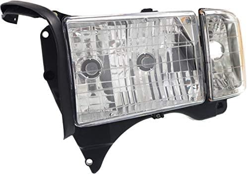 Set Of 2 Front Head Lamp Halogen With Corner Light Left Driver & Right Passenger Side Direct Replacement Compatible With 1999-2002 Dodge Ram 1500 2500 3500 55077025AC 55077025AG