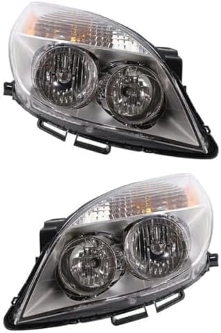 Set Of 2 Front Head Light Assembly Plastic Left Driver & Right Passenger Side Direct Replacement Compatible With 2007-2009 Saturn Aura GM2502292 GM2503292 25854634 25854633