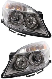 Set Of 2 Front Head Light Assembly Plastic Left Driver & Right Passenger Side Direct Replacement Compatible With 2007-2009 Saturn Aura GM2502292 GM2503292 25854634 25854633
