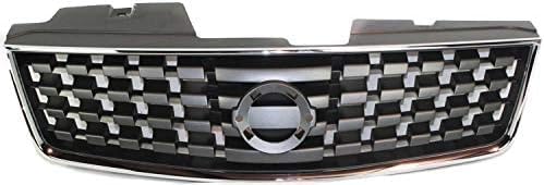 Front Grille Chrome Shell With Prime Insert Plastic Direct Replacement Compatible With 2007-2009 Nissan Sentra NI1200222 62070ET000