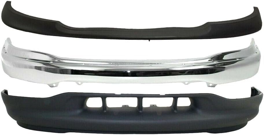 Front Bumper Chrome Steel + Upper Cover Primed + Lower Valance Textured Direct Replacement Compatible With 1999-2002 Ford F-150 FO1002356 FO1057282 FO1095194 XL3Z17757AA