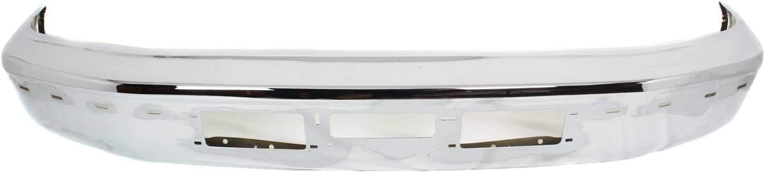Front Bumper Chrome Steel + Lower Valance Panel + Center Moldings + Brackets Left Driver & Right Passenger Side Direct Replacement Compatible With 1992-1996 Ford Bronco/F-Series