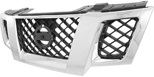 Front Grille Chrome Shell & Primed Insert Direct Replacement Compatible With 2009-2020 Nissan Frontier NI1200233 62310ZL00B