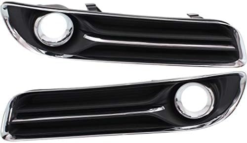 Set Of 2 Front Fog Light Molding Primed With Chrome Trim Left Driver & Right Passenger Side Direct Replacement Compatible With 2011-2014 Chrysler 300 CH1038126 CH1039126 68127946AB