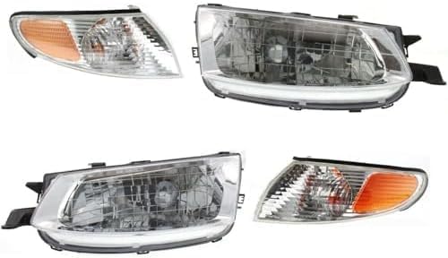 Front Head Lights Assembly + Corner Lamps Plastic Left Driver & Right Passenger Side Direct Replacement Compatible With 1999-2001 Toyota Solara TO2503131 TO2502131 TO2520159 TO2521159