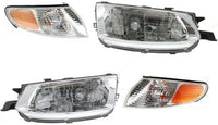 Front Head Lights Assembly + Corner Lamps Plastic Left Driver & Right Passenger Side Direct Replacement Compatible With 1999-2001 Toyota Solara TO2503131 TO2502131 TO2520159 TO2521159