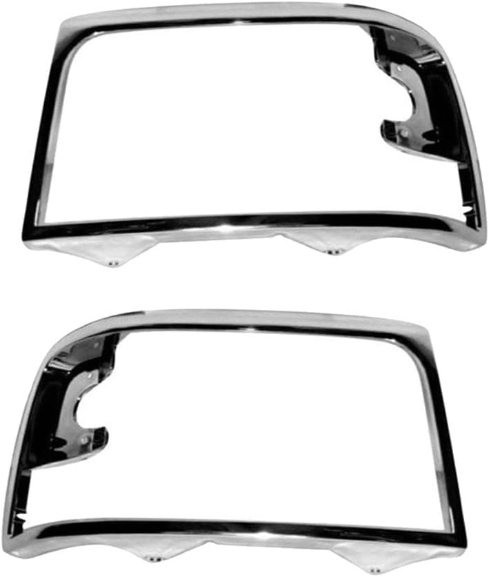 Set Of 2 Front Head Light Door Bezel Chrome Steel Left Driver & Right Passenger Side Direct Replacement Compatible With 1992-1997 Ford F-Series FO2512130 FO2513131 F2TZ13064C