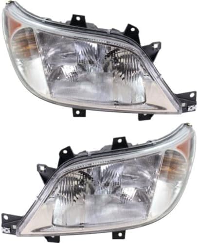 Set Of 2 Front Head Light Assembly Halogen Right Passenger & Left Driver Side Direct Replacement Compatible With 2003-2006 Dodge Sprinter / 2002-2006 Freightliner 2500 3500 CH2503172