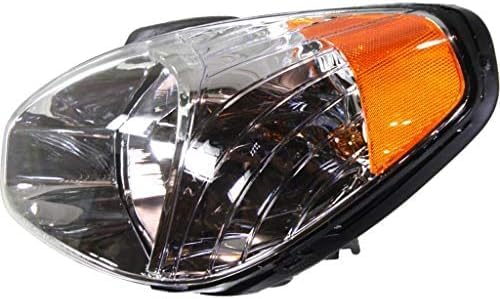 Front Bumper Primed + Upper Grille Black Shell and Insert + Head Light Left Driver & Right Passenger Side Direct Replacement Compatible with 2007-2011 Hyundai Accent