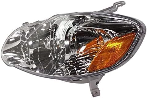 Set Of 2 Front Head Light Assembly With Chrome Interior Plastic Left Driver & Right Passenger Side Direct Replacement Compatible With 2005-2008 Toyota Corolla TO2503160 TO2502160
