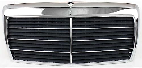Front Grille Chrome Shell & Gray Insert Direct Replacement Compatible With 1986-1993 Mercedes Benz E-Class MB1200129 1248800783