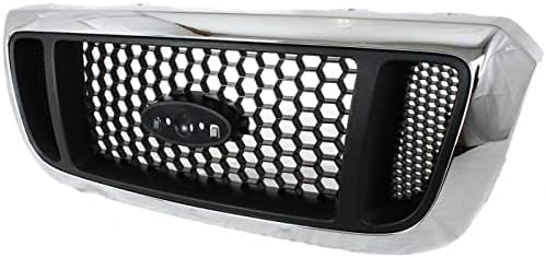 Front Grille Chrome Shell With Honeycomb Insert Plastic Direct Replacement Compatible With 2004-2005 Ford Ranger FO1200453 4L5Z8200EAA