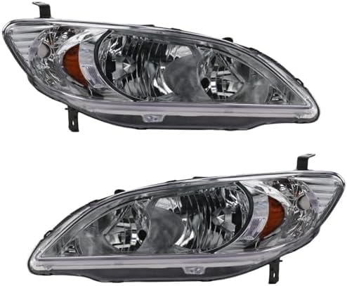 Set Of 2 Front Headlight Lens And Housing Right Passenger & Left Driver Side Direct Replacement Compatible With 2004-2005 Honda Civic HO2503121 HO2502121 33101S5AA51 33151S5AA51
