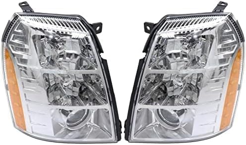 Set Of 2 Front Head Light Assembly Plastic Left Driver & Right Passenger Side Direct Replacement Compatible With 2007-2009 Cadillac Escalade GM2503291 GM2502291 25897649 25897648