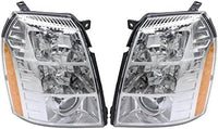 Set Of 2 Front Head Light Assembly Plastic Left Driver & Right Passenger Side Direct Replacement Compatible With 2007-2009 Cadillac Escalade GM2503291 GM2502291 25897649 25897648