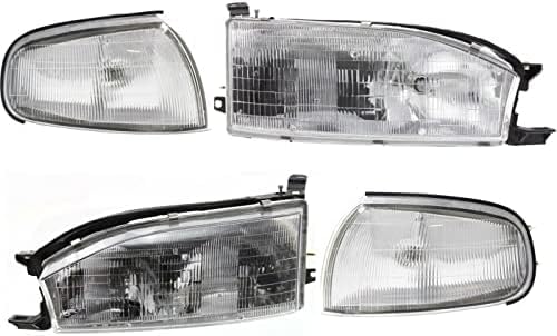 Front Headlights + Corner Lamps Assembly Right Passenger & Left Driver Side Direct Replacement Compatible With 1992-1994 Toyota Camry TO2502105 TO2503105 TO2521109 TO2520107