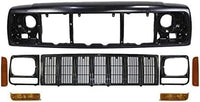 Front Header Panel + Grille + Headlight Doors + Park And Corner Lights Right Passenger & Left Driver Side Direct Replacement Compatible With 1997-2001 Jeep Cherokee CH1220115