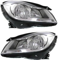 Set Of 2 Front Head Light Assembly Chrome Interior With Corner Lamp Plastic Left Driver & Right Passenger Side Direct Replacement Compatible With 2012-2014 Mercedes Benz C-Class