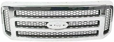 Front Bumper Steel + Grille Chrome + Upper Cover Primed + Lower Valance Panel Textured Direct Replacement Compatible With 2005-2007 Ford F-Series Super Duty FO1057292 FO1200456