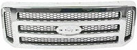 Front Bumper Steel + Grille Chrome + Upper Cover Primed + Lower Valance Panel Textured Direct Replacement Compatible With 2005-2007 Ford F-Series Super Duty FO1057292 FO1200456