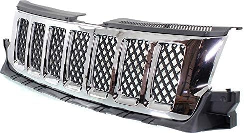 Front Grille Chrome Shell With Painted Black Insert Direct Replacement Compatible With 2011-2013 Jeep Grand Cherokee CH1200363 57010708AE