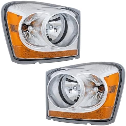 Set of 2 Front Headlight Assembly Interior Chrome Right Passenger & Left Driver Side Direct Replacement Compatible With 2004-2005 Dodge Durango CH2502147 CH2503147 55077721AD