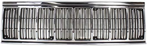 Front Grille Chrome Shell & Primed Insert Plastic Direct Replacement Compatible With 1991-1996 Jeep Cherokee CH1200196 55034046AB