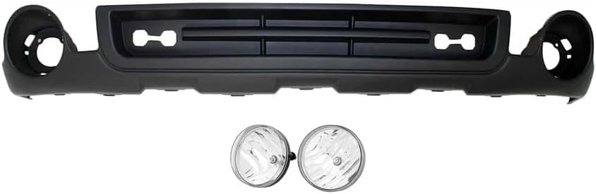 Front Bumper Lower Valance Air Deflector Textured + Fog Lamps Assembly Left Driver & Right Passenger Side Direct Replacement Compatible With 2007-2013 GMC Sierra 1500 GM1015100