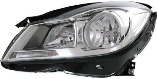 Set Of 2 Front Head Light Assembly Chrome Interior With Corner Lamp Plastic Left Driver & Right Passenger Side Direct Replacement Compatible With 2012-2014 Mercedes Benz C-Class