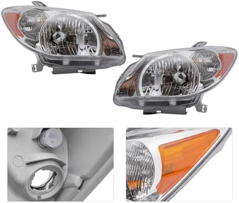 Set Of 2 Front Head Light Assembly Plastic Left Driver & Right Passenger Side Direct Replacement Compatible With 2005-2008 Pontiac Vibe GM2503249 GM2502249 88973539 88973540