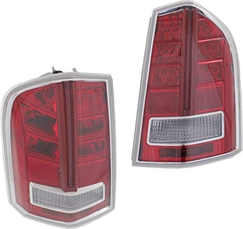 Set Of 2 Tail Light Assembly Plastic With Red Accent Left Driver & Right Passenger Side Direct Replacement Compatible With 2013-2014 Chrysler 300 CH2819134C CH2818134C
