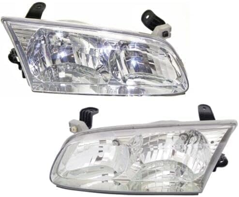 Front Head Lights Assembly + Corner Lamps Plastic Left Driver & Right Passenger Side Direct Replacement Compatible With 2000-2001 Toyota Camry TO2502130 TO2503130 TO2531136 TO2530136