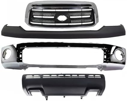 Front Bumper Face Bar Chrome Steel + Upper Cover Primed + Lower Valance Panel Textured + Grille Assembly Direct Replacement Compatible With 2010-2013 Toyota Tundra TO1002182 TO1200337