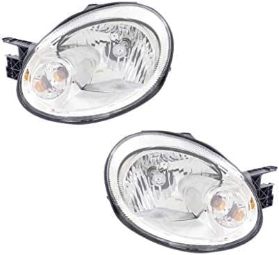Set Of 2 Front Head Lights Assembly Halogen With Chrome Interior Right Passenger & Left Driver Side Direct Replacement Compatible With 2003-2005 Dodge Neon CH2502151 CH2503151