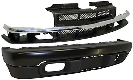 Front Grille + Bumper Primed Steel + Lower Valance Air Deflector Textured Direct Replacement Compatible With 1998-2004 Chevrolet S10 GM1002367 GM1200419 GM1092164 15007660 15048519