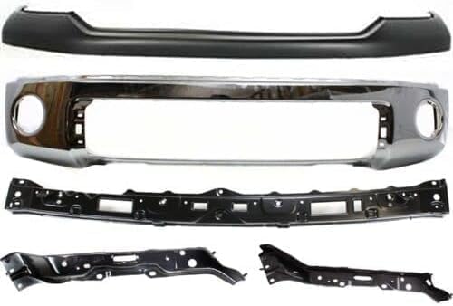 AUTOS PARTS PLUS Front Bumper Chrome Steel + Upper Cover Primed + Retainer Brackets Center + Right Passenger & Left Driver Side Direct Replacement Compatible With 2007-2013 Toyota Tundra TO1010102