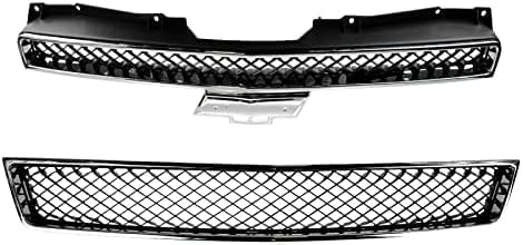 Front Bumper Upper And Lower Grille Chrome Shell And Primed Insert Direct Replacement Compatible With 2007-2014 Chevrolet Tahoe / 2007-2013 Avalanche GM1200563 GM1200553 22830013