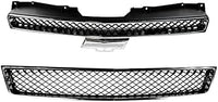 Front Bumper Upper And Lower Grille Chrome Shell And Primed Insert Direct Replacement Compatible With 2007-2014 Chevrolet Tahoe / 2007-2013 Avalanche GM1200563 GM1200553 22830013