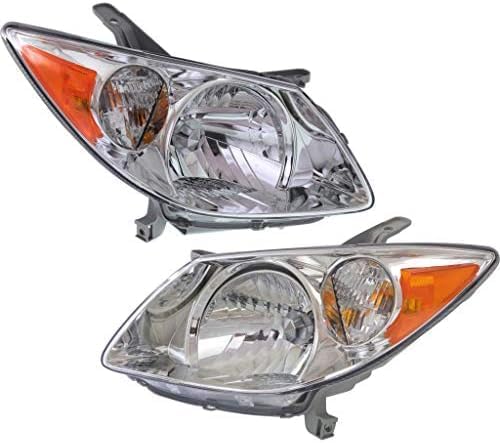 Set Of 2 Front Head Light Assembly Plastic Left Driver & Right Passenger Side Direct Replacement Compatible With 2005-2008 Pontiac Vibe GM2503249 GM2502249 88973539 88973540