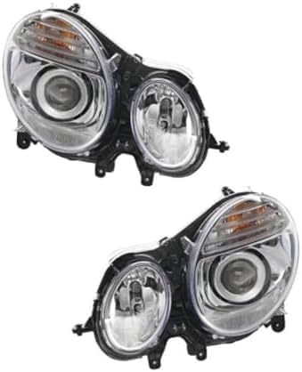 Set Of 2 Front Head Light Assembly Plastic Left Driver & Right Passenger Side Direct Replacement Compatible With 2007-2009 Mercedes Benz E-Class MB2500100 MB2501100