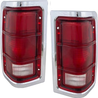 Set OF 2 Tail Light Lens And Housing With Chrome Trim Right Passenger & Left Driver Side Direct Replacement Compatible With 1988-1993 Dodge Full Size Pickup CH2808103 CH2809103
