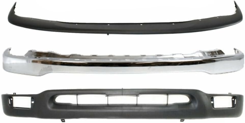 Front Bumper Face Bar Chrome + Upper Filler + Lower Valance Primed Direct Replacement Compatible With 2001-2004 Toyota Tacoma 2WD TO1087112 TO1002174 TO1095131 52119AD010 52101AD030