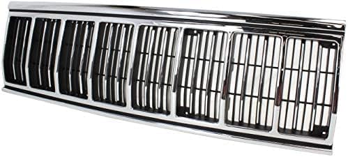 Front Grille Chrome Shell & Primed Insert Plastic Direct Replacement Compatible With 1991-1996 Jeep Cherokee CH1200196 55034046AB