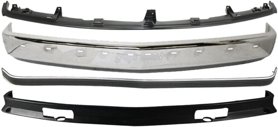 Front Bumper Face Bar Chrome + Molding Impact Strip + Lower Valance Air Deflector + Upper Filler Primed Direct Replacement Compatible With Chevrolet/GMC C/K-Series 1994-2002