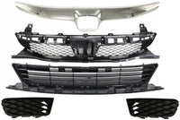 Front Bumper Upper & Lower Grille Assembly + Molding Chrome + Fog Lights Cover Left Driver & Right Passenger Side Direct Replacement Compatible With 2009-2011 Honda Civic HO1200198
